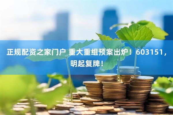 正规配资之家门户 重大重组预案出炉！603151，明起复牌！
