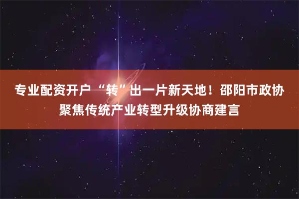 专业配资开户 “转”出一片新天地！邵阳市政协聚焦传统产业转型升级协商建言